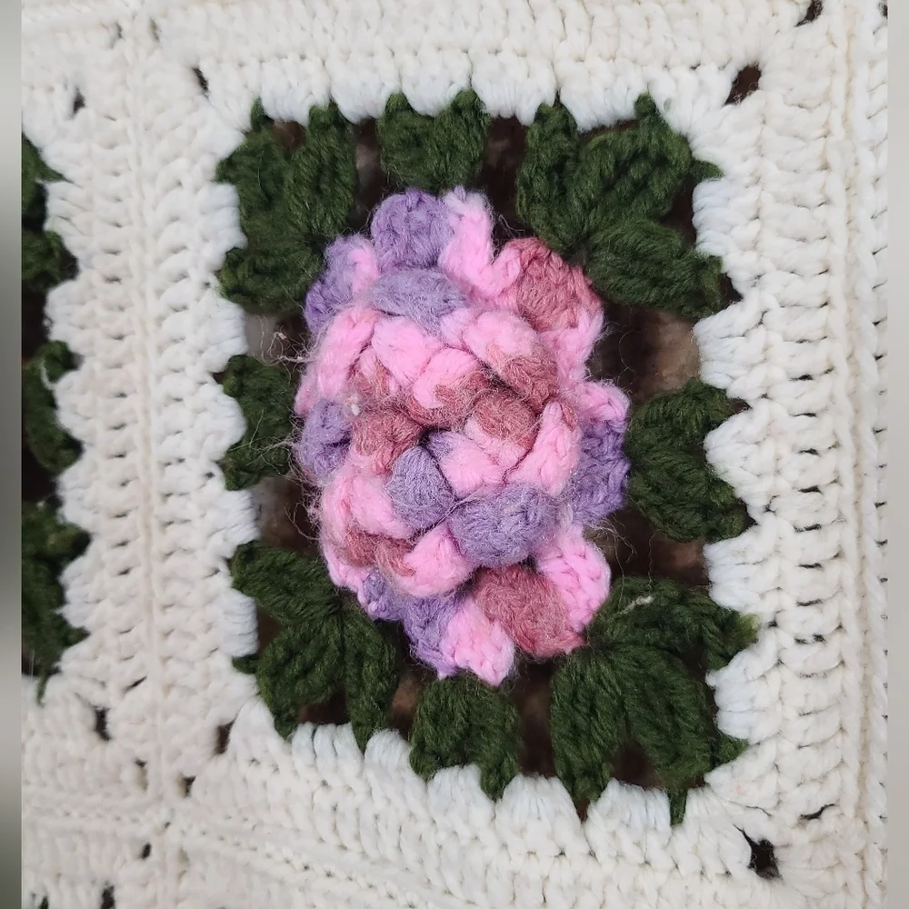 Granny Square Floral Handmade Homemade Afghan Throw Blanket